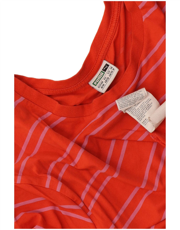 Puma Mens T-Shirt Top Medium Orange Striped Cotton