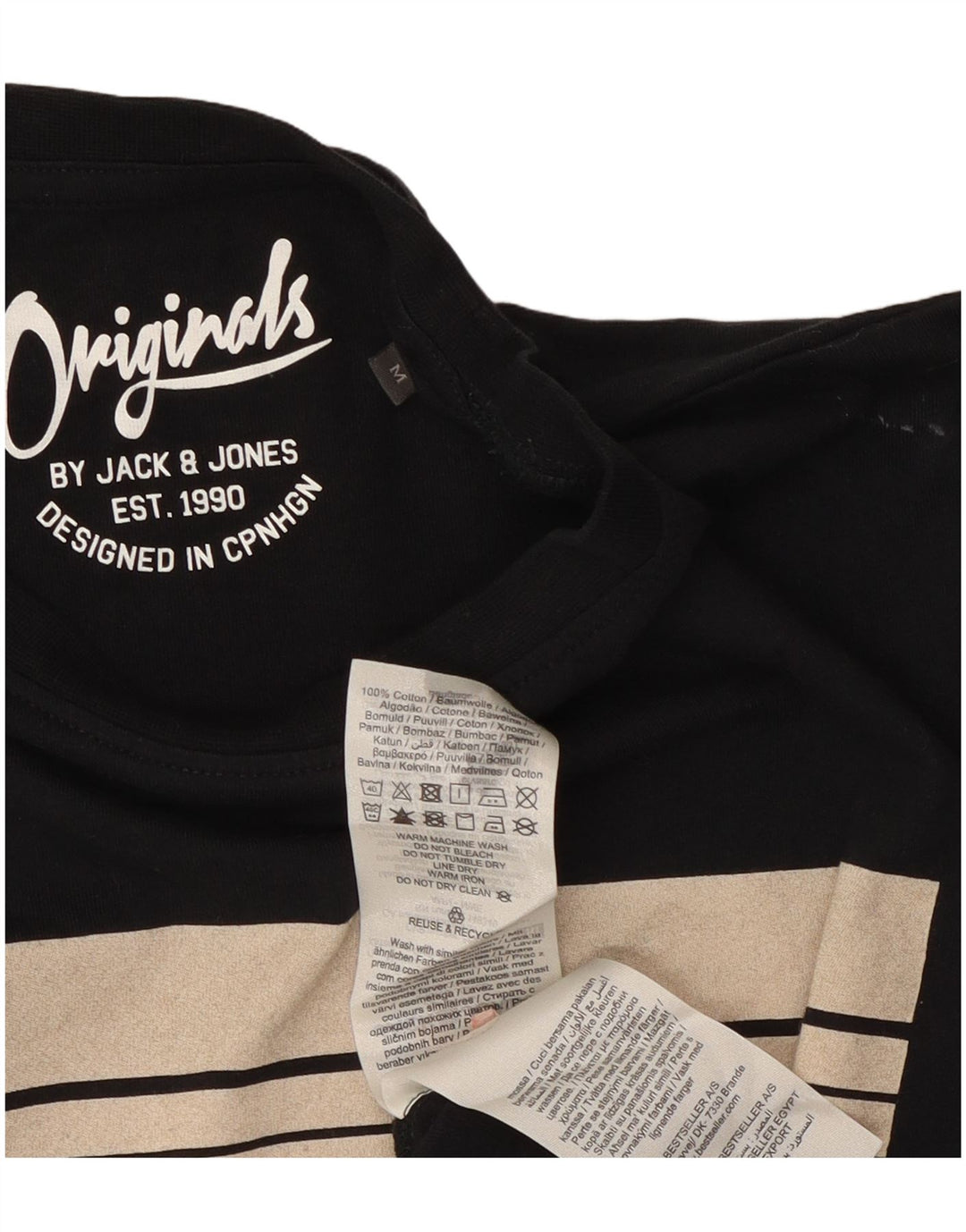 Мужская футболка с рисунком Jack & Jones из хлопка среднего размера, черная