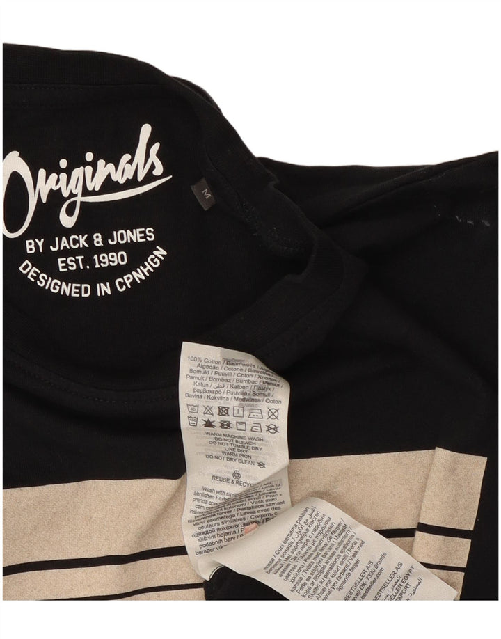Мужская футболка с рисунком Jack & Jones из хлопка среднего размера, черная