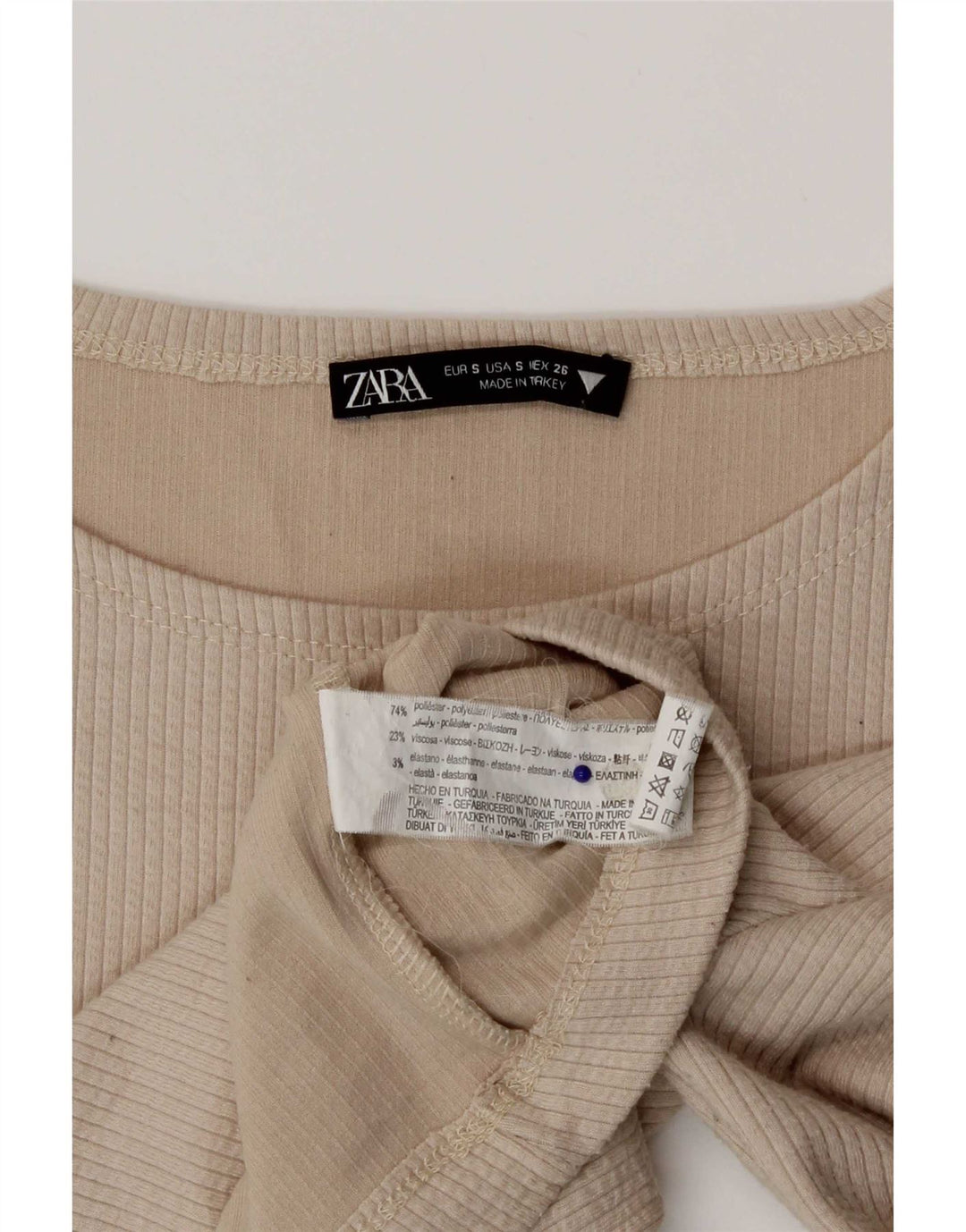 Женский укороченный топ Zara с длинным рукавом UK 8, маленький, бежевый, полиэстер