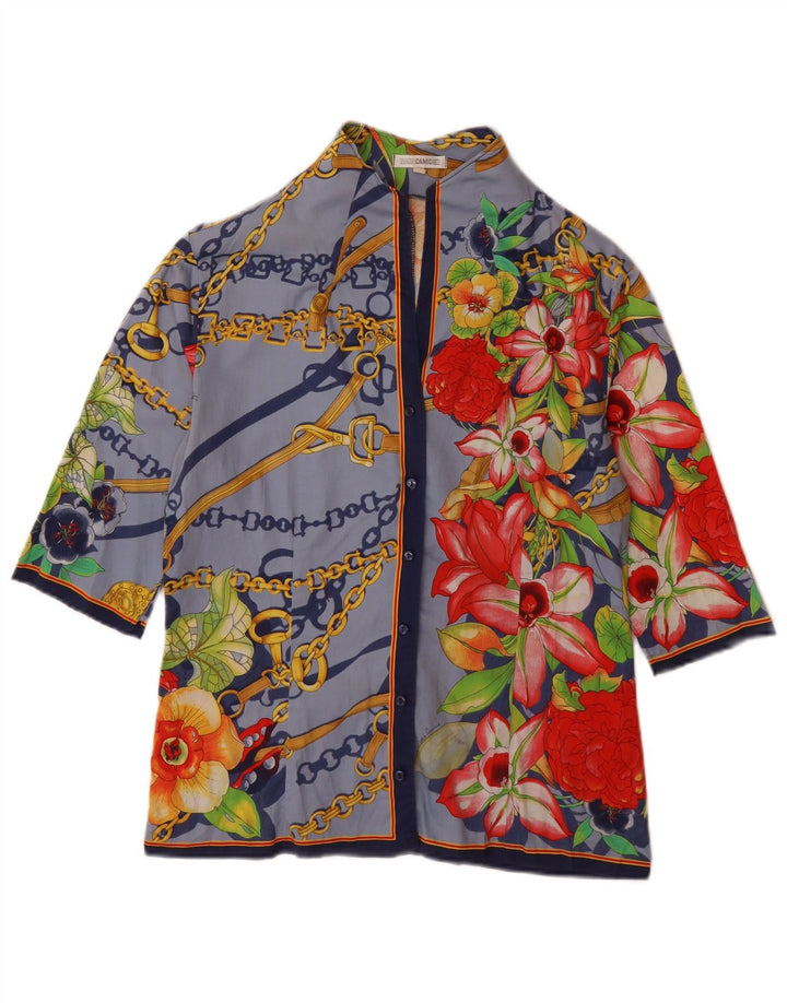 NARACAMICIE Женская блузка-рубашка с рукавом 3/4 с графикой, Великобритания 16, большая синяя с цветочным принтом