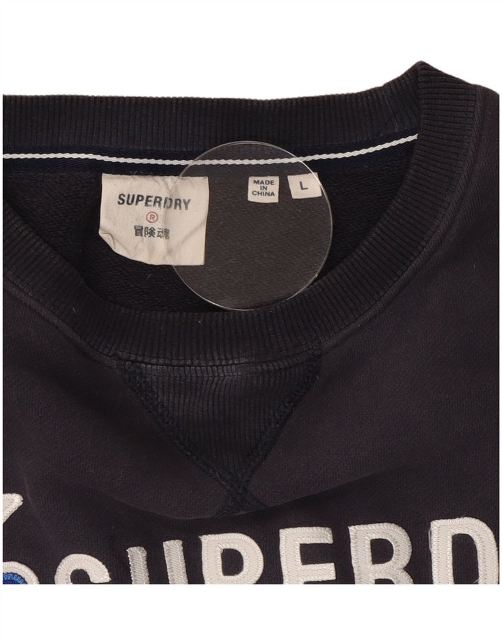 Мужской свитшот с рисунком Superdry, большой темно-синий хлопковый джемпер