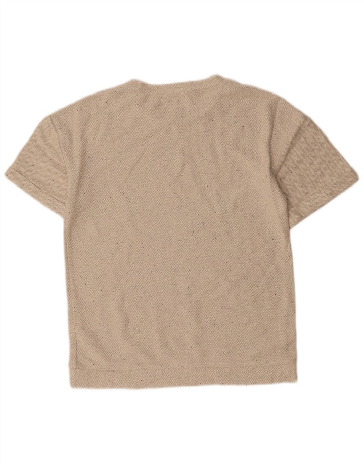 ZARA Mens T-Shirt Top Small Beige Herringbone Cotton