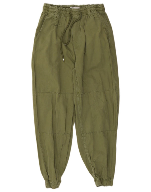 Zara Женские укороченные брюки свободного кроя с завышенной талией среднего размера W28 L25 Хаки