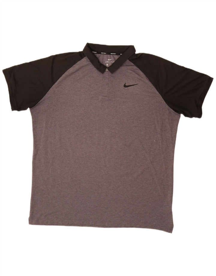 Мужская рубашка-поло NIKE Dri Fit XL, серая, полиэстер с цветными блоками