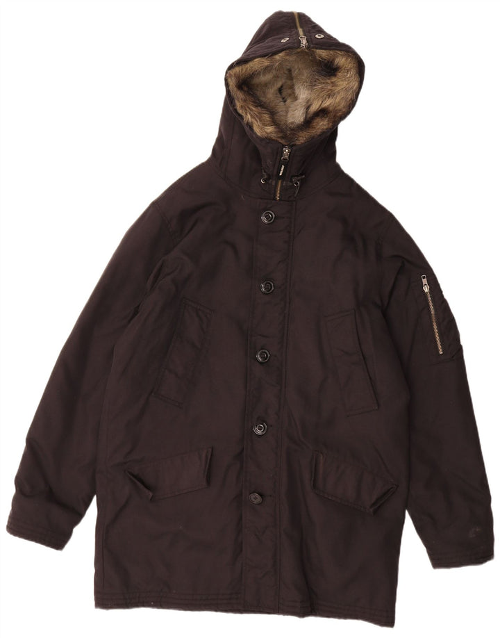 Мужская парка Woolrich с капюшоном, Великобритания 36, маленький черный полиэстер