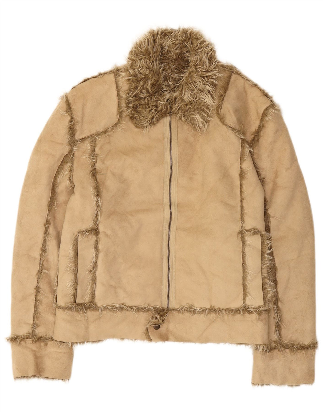 Женская куртка-шерпа Zara UK 16, большая, бежевый акрил