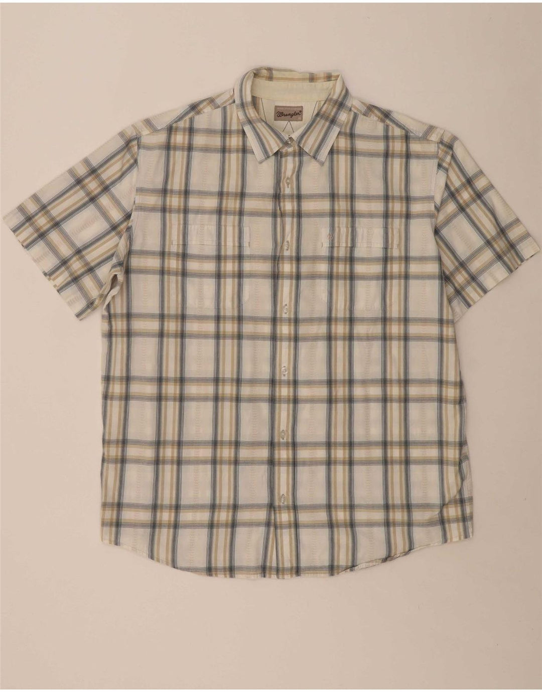 WRANGLER Mens Short Sleeve Shirt XL Beige Check Cotton