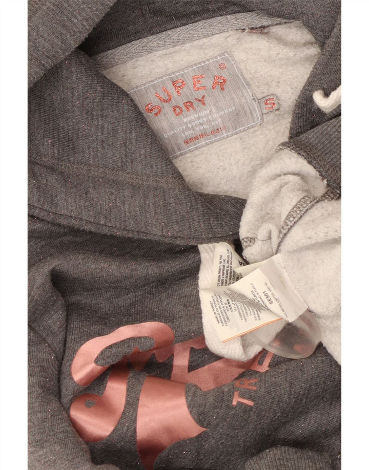 SUPERDRY Женский джемпер с капюшоном с рисунком UK 10, маленький, серый, полиэстер