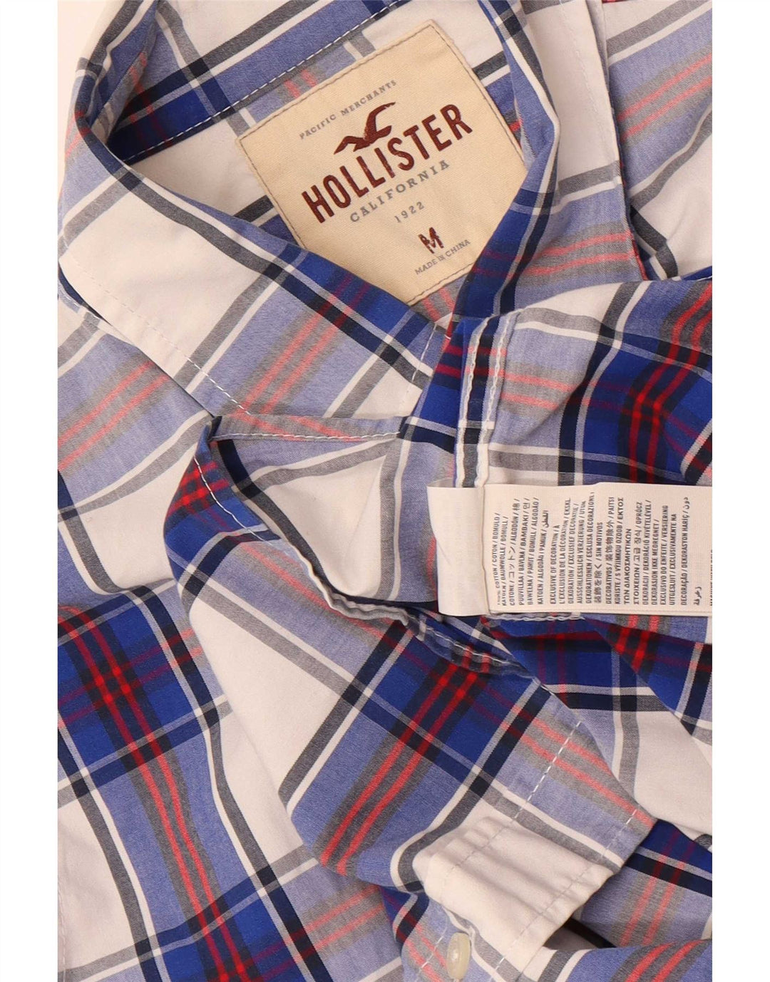 Мужская рубашка Hollister, хлопковая синяя клетка среднего размера
