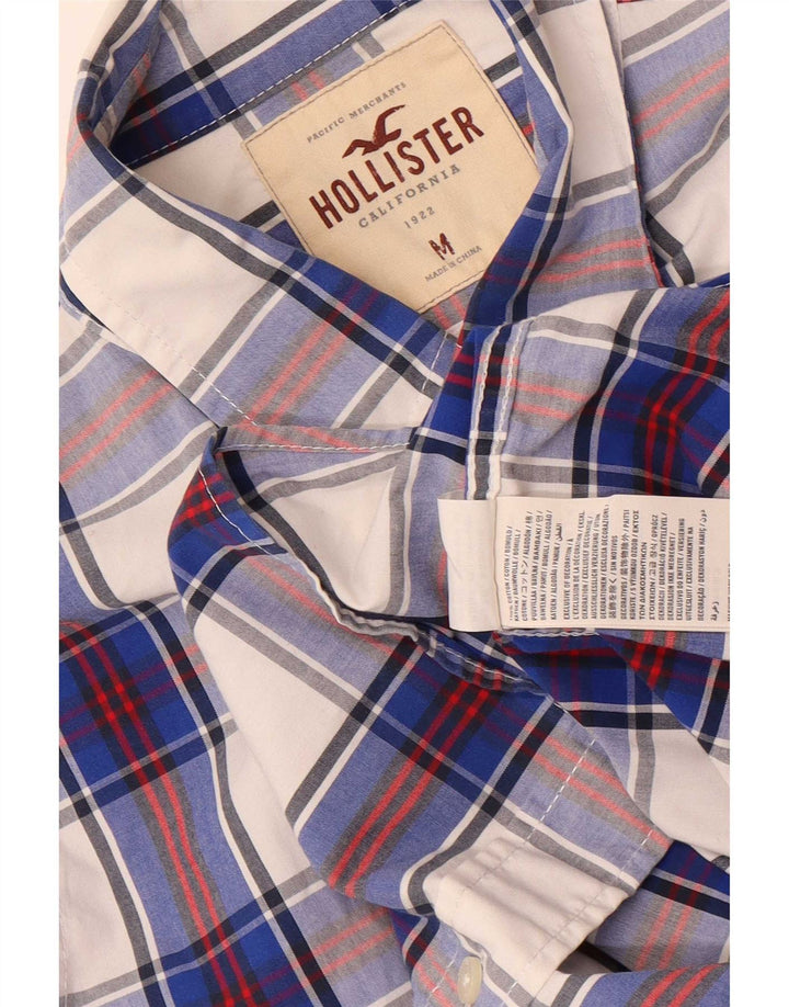 Мужская рубашка Hollister, хлопковая синяя клетка среднего размера