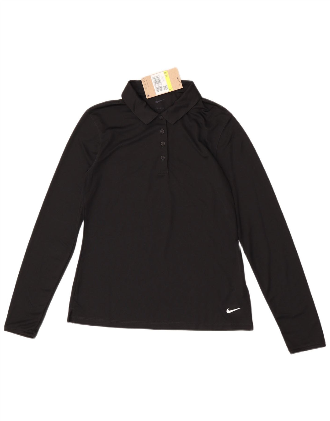 Женская рубашка-поло с длинными рукавами Nike Dri Fit, маленький черный полиэстер