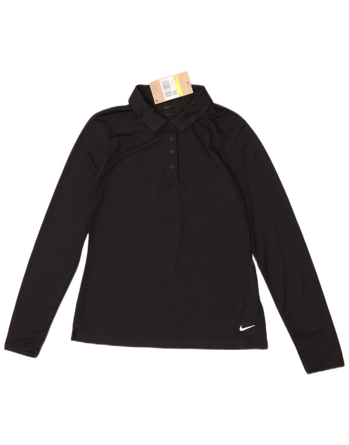 Женская рубашка-поло с длинными рукавами Nike Dri Fit, маленький черный полиэстер