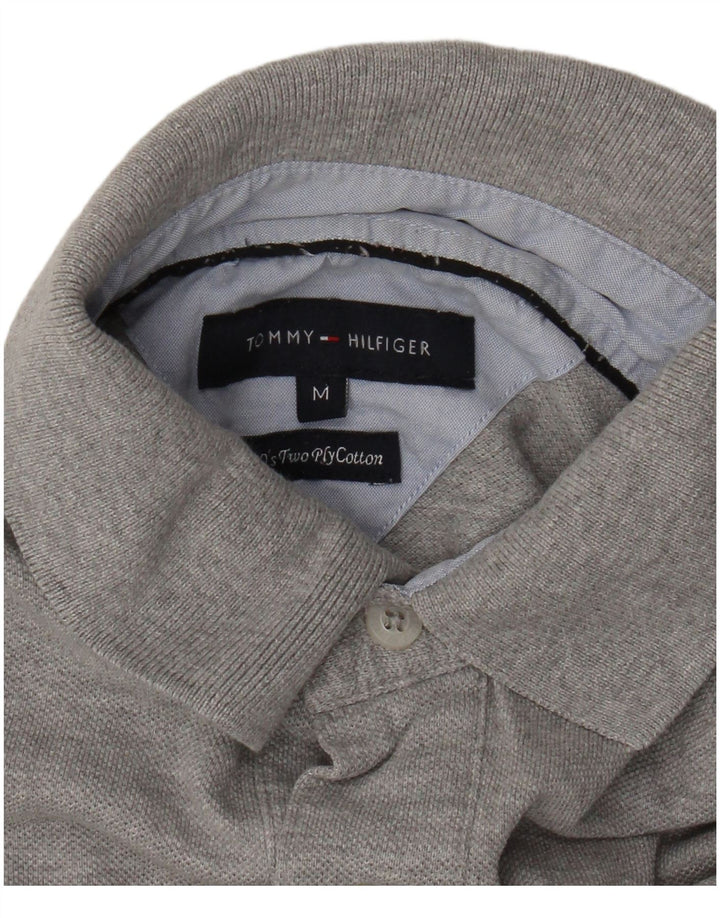 Мужская рубашка-поло Tommy Hilfiger, хлопковая рубашка среднего серого цвета с крапинками
