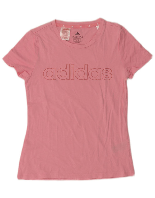 Футболка Adidas с рисунком для девочек, топ 13-14 лет, розовый хлопок