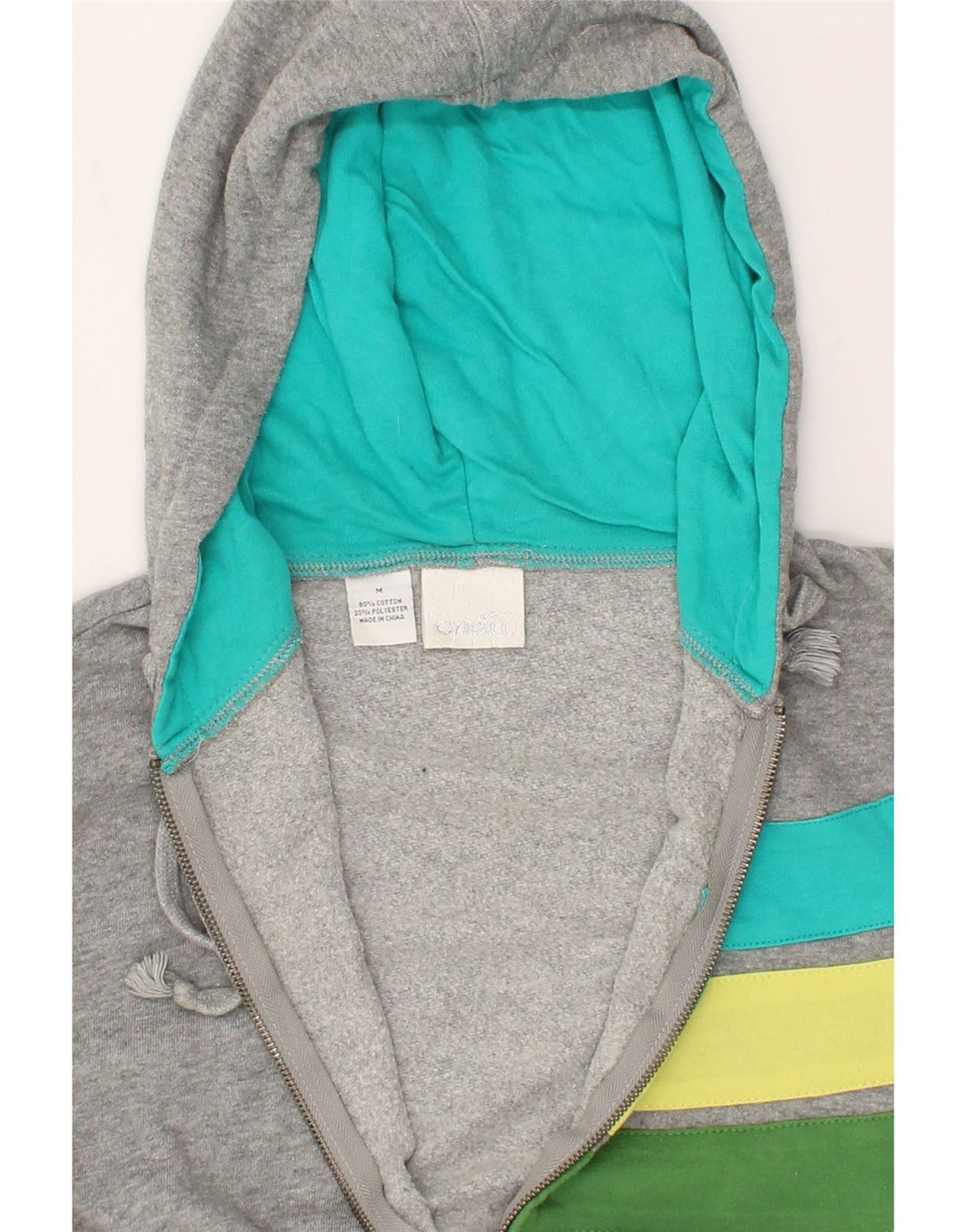O'NEILL Womens Graphic Zip Hoodie Sweater UK 14 Medium Grey Colourblock | Vintage O'Neill | Thrift | Second-Hand O'Neill | Used Clothing | Messina Hembry 