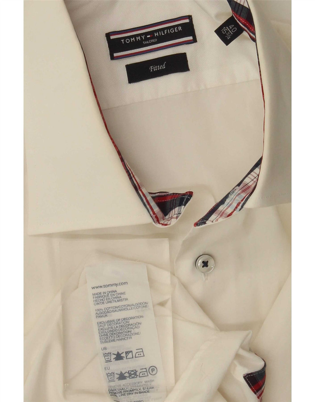 Мужская приталенная рубашка Tommy Hilfiger, размер 40, 15, 3/4, средний, кремовый, белый