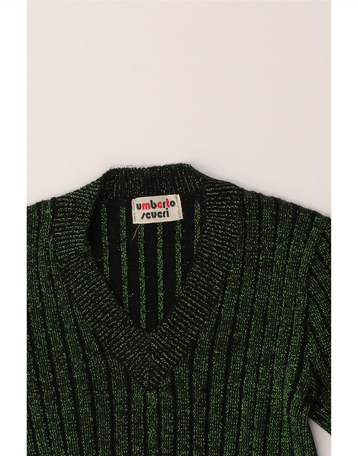 VINTAGE Womens V-Neck Jumper Sweater UK 10 Small Green Polyester Vintage Vintage and Second-Hand Vintage from Messina Hembry 