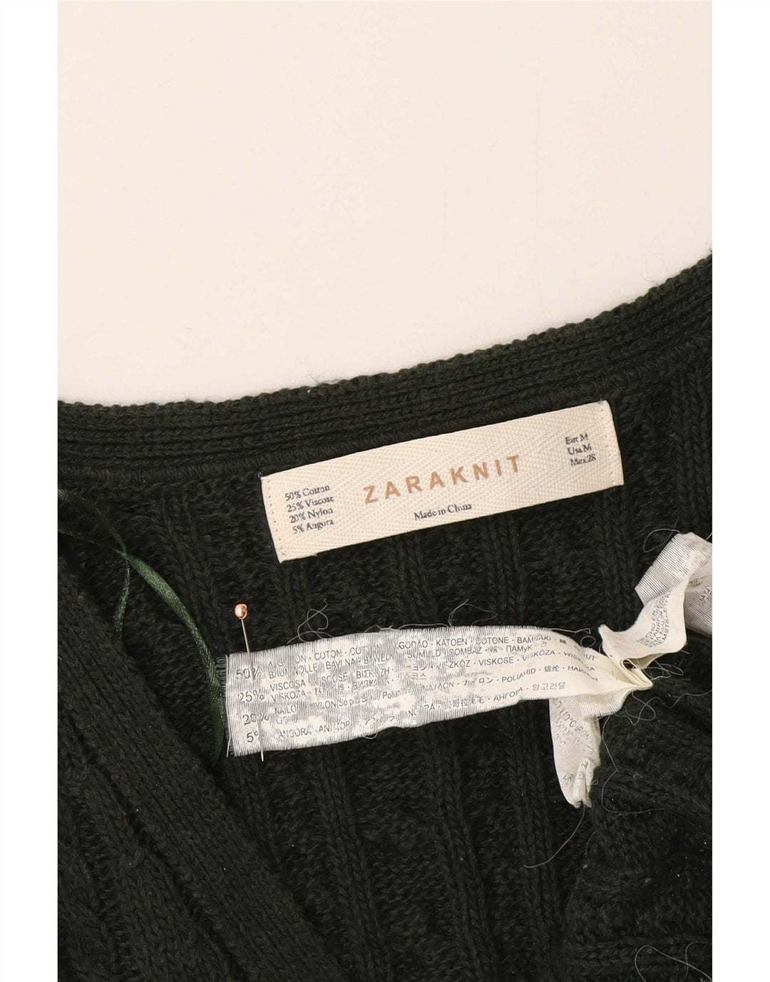 Женский кардиган Zara UK 12, хлопковый средний зеленый цвет
