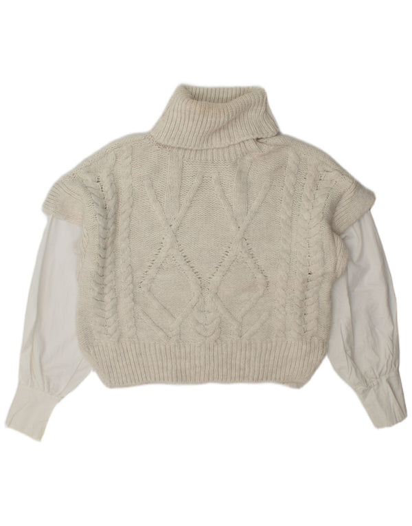 Topshop Womens Crop Roll Neck Jumper Sweater UK 14 Medium Beige Colourblock