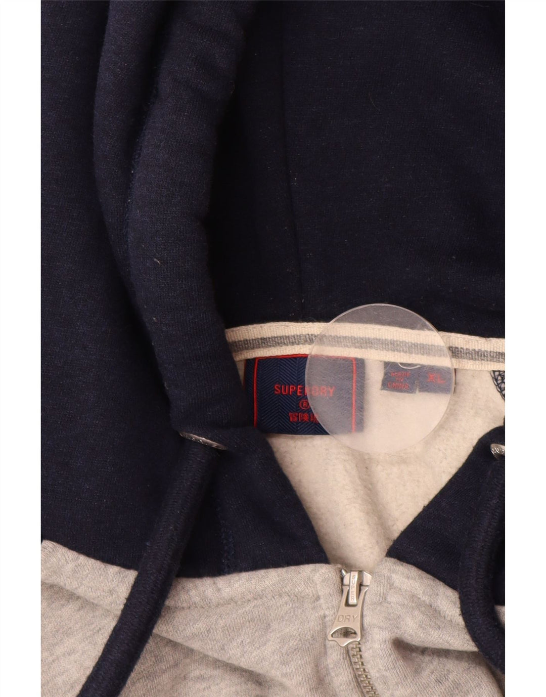 SUPERDRY Мужской свитер с капюшоном на молнии, XL, серый, хлопок с цветными блоками