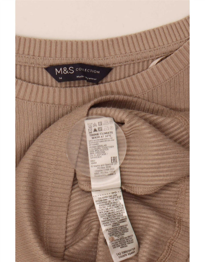 Женский топ с длинным рукавом Marks & Spencer UK 14, средний бежевый, полиэстер
