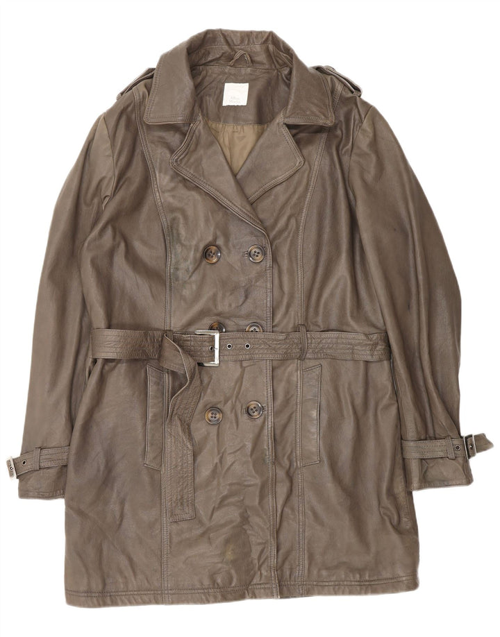 ALBA MODA Женское кожаное пальто в стиле милитари UK 20 2XL Коричневое кожаное