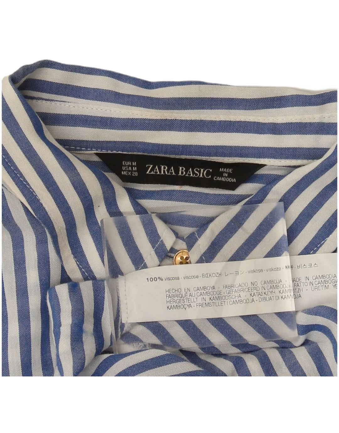 Женская рубашка Zara UK 14, средний синий в тонкую полоску, вискоза