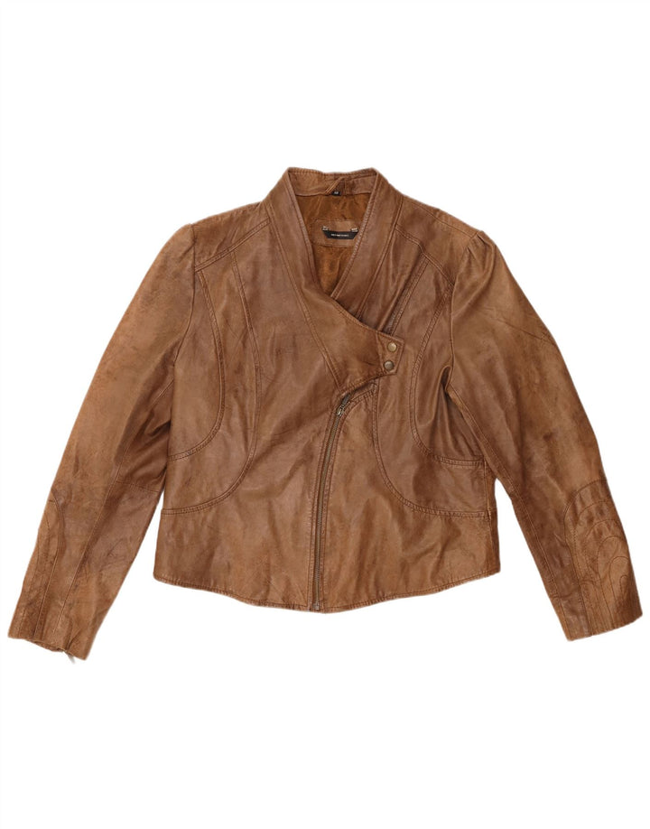 ВИНТАЖНАЯ женская укороченная кожаная косуха UK 18 XL Коричневая кожаная