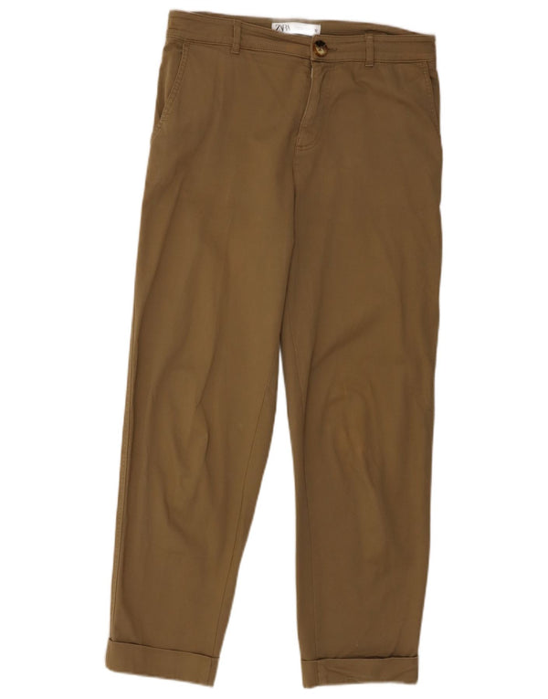 Zara Womens High Waist Tapered Chino Trousers EU 36 XS W26 L26 Khaki