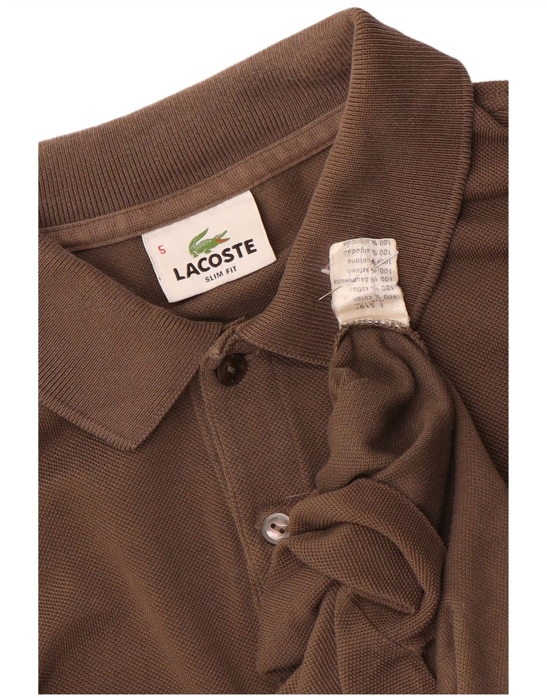 Мужская рубашка-поло приталенного кроя Lacoste, размер 5, большая коричневая хлопковая рубашка