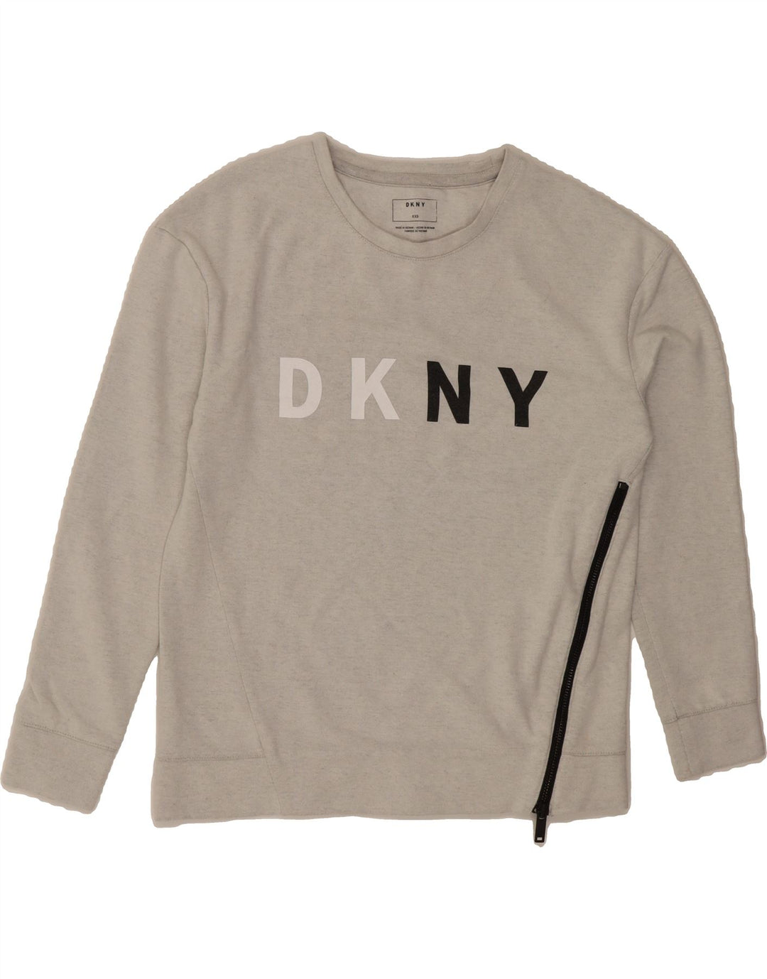 DKNY Womens Oversized Graphic Sweatshirt Jumper UK 2 2XS Grey Flecked Vintage Dkny and Second-Hand Dkny from Messina Hembry 