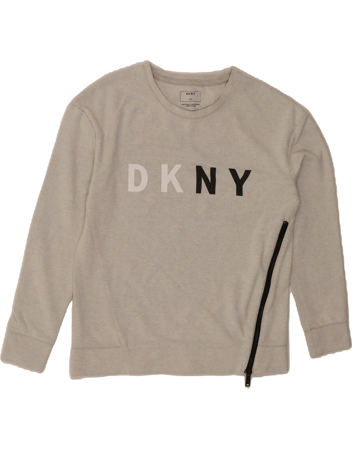 DKNY Womens Oversized Graphic Sweatshirt Jumper UK 2 2XS Grey Flecked Vintage Dkny and Second-Hand Dkny from Messina Hembry 