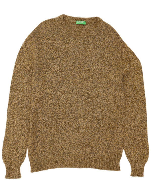 Benetton Womens Boat Neck Jumper Sweater UK 16 Large Yellow Flecked