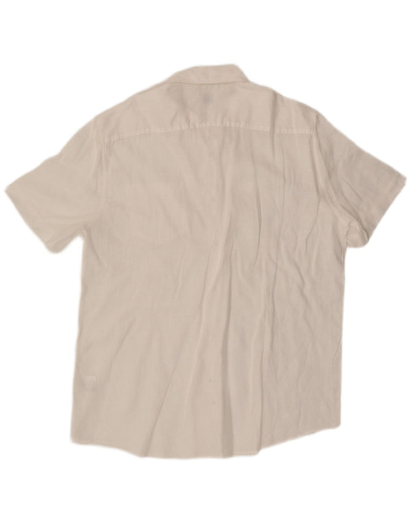 Vintage Mens Short Sleeve Shirt XL White Linen