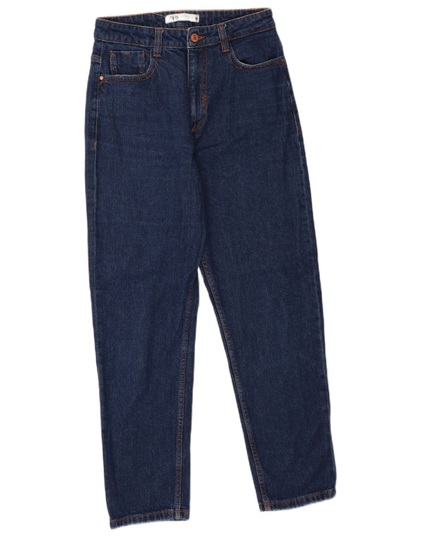 Женские зауженные джинсы Zara с высокой посадкой EU 38, маленькие W28 L27, синие, хлопок