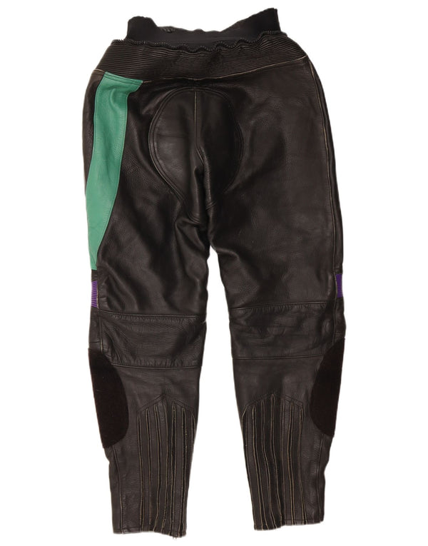 ВИНТАЖНЫЕ женские брюки EU 38 Medium W28 L27 Черные кожаные с цветными блоками