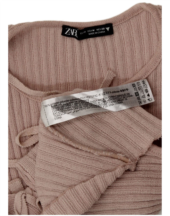 Женская укороченная блузка-рубашка без рукавов Zara UK 12, полиэстер среднего розового цвета