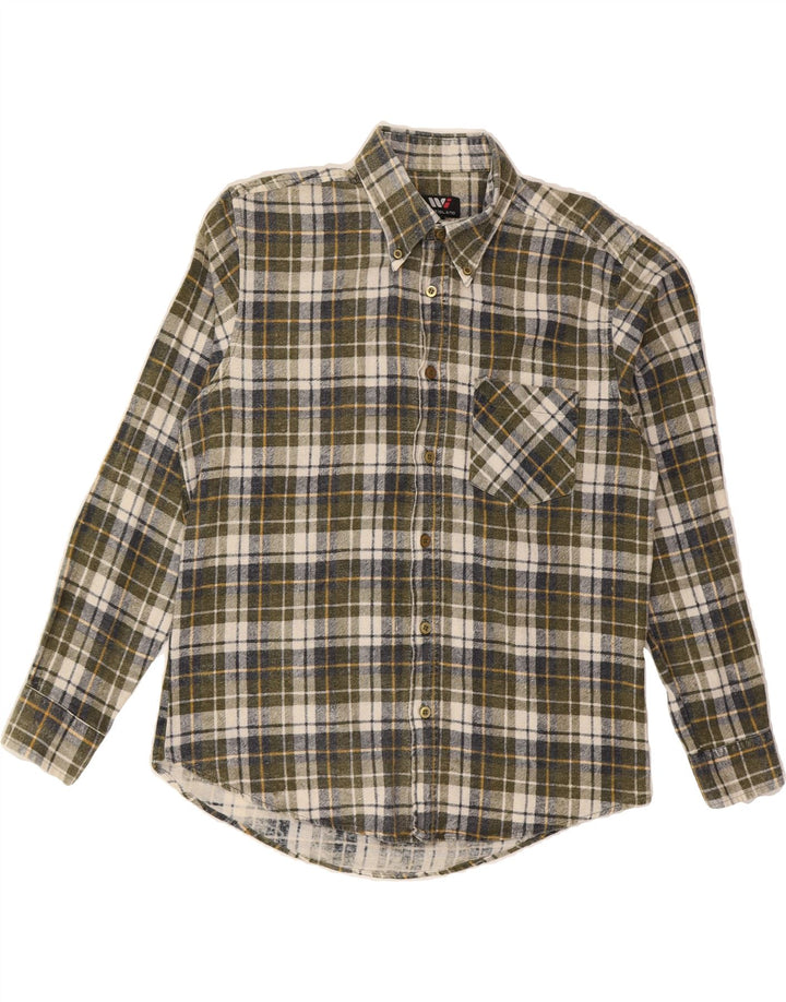 VINTAGE Mens Flannel Shirt Medium Green Check Cotton Vintage Vintage and Second-Hand Vintage from Messina Hembry 
