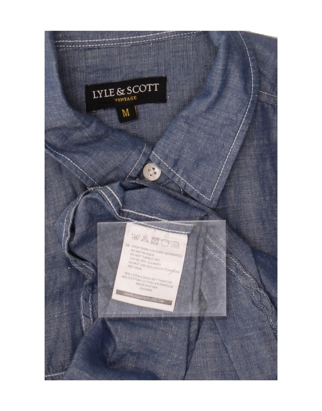 LYLE & SCOTT Mens Shirt Medium Navy Blue Linen Vintage Lyle & Scott and Second-Hand Lyle & Scott from Messina Hembry 