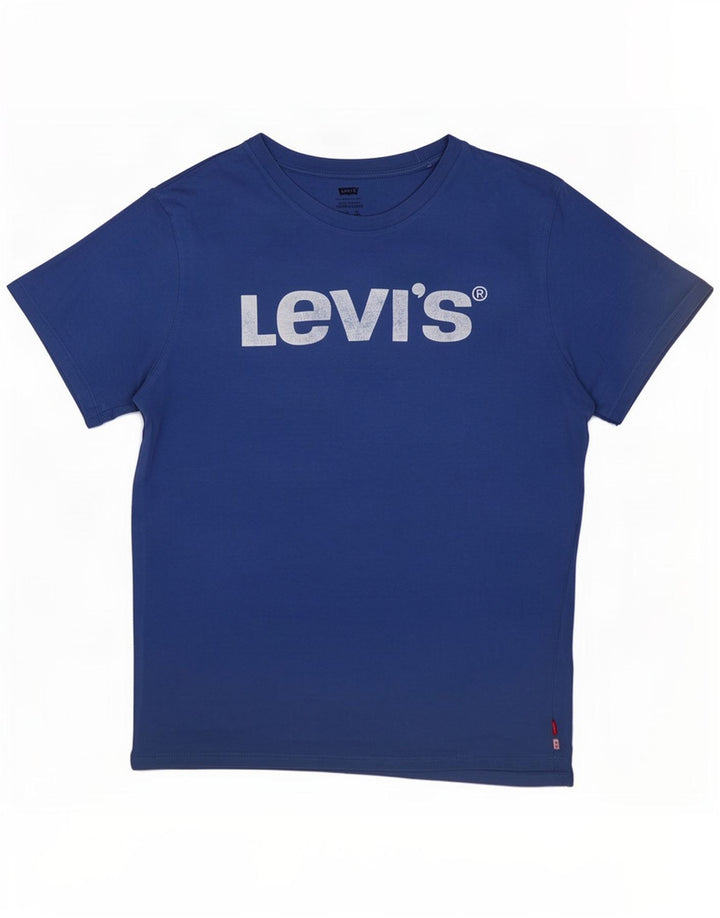 Мужская футболка с рисунком Levi's, хлопковый топ среднего синего цвета