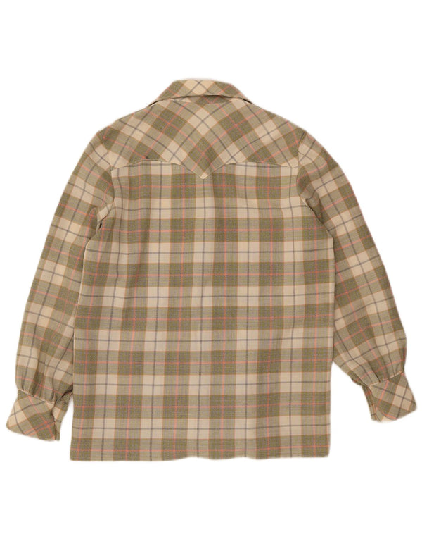 Винтажная женская фланелевая рубашка UK 16, большая бежевая клетка