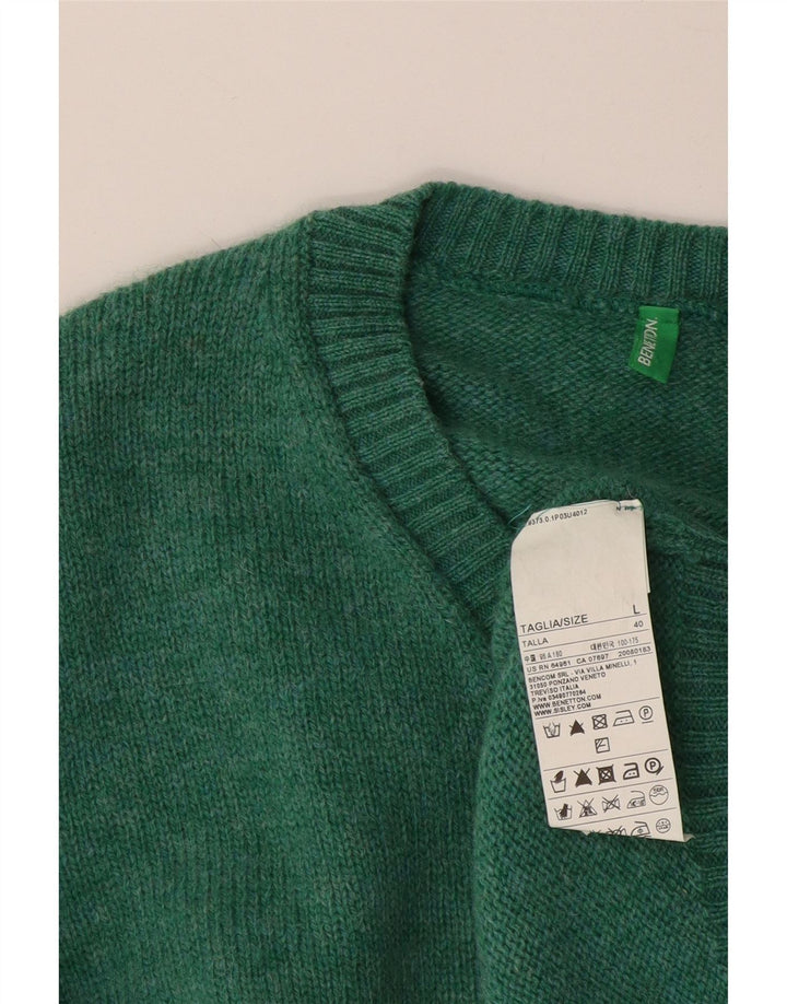 Мужской джемпер с v-образным вырезом Benetton, большой зеленый шерстяной свитер