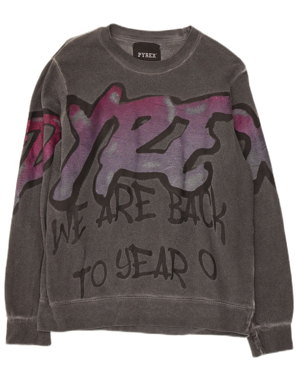 Женский свитер с рисунком Pyrex, размер UK 10, маленький, серый, хлопок