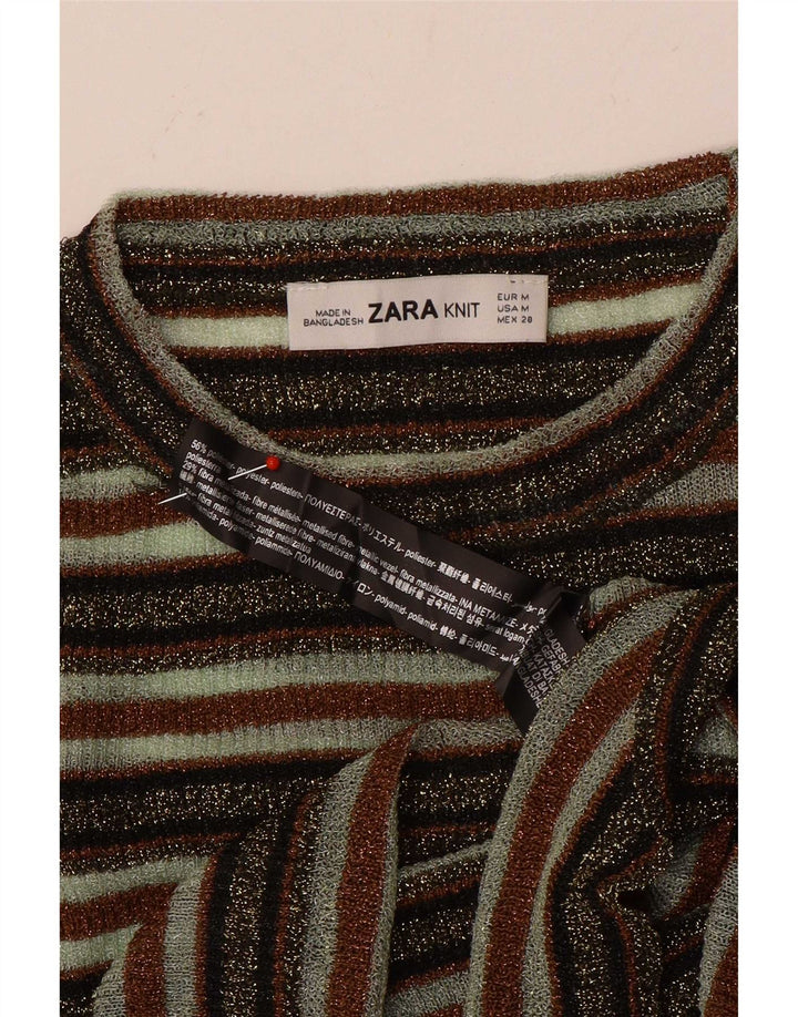 Женский укороченный топ Zara с длинным рукавом UK 12, средний, разноцветный в полоску