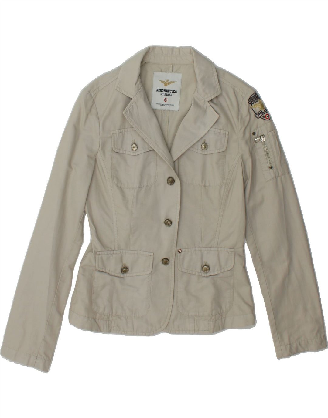 AERONAUTICA MILITARE Womens Graphic Blazer Jacket IT 44 Medium Off White Vintage Aeronautica Militare and Second-Hand Aeronautica Militare from Messina Hembry 