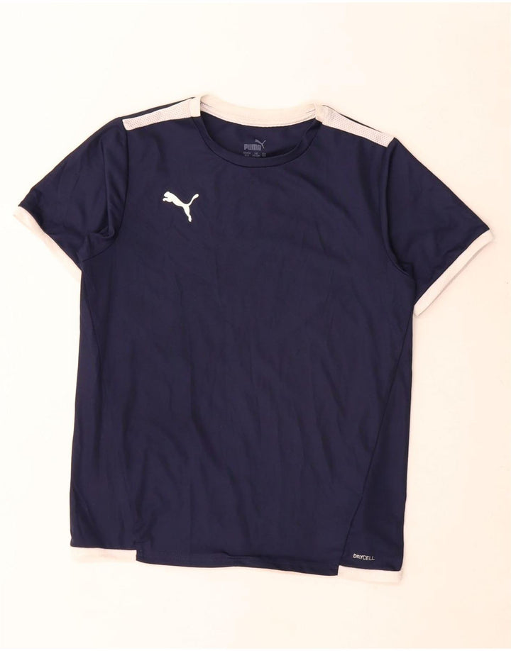 Футболка Puma для мальчиков, топ 11–12 лет, темно-синий, полиэстер с цветными блоками