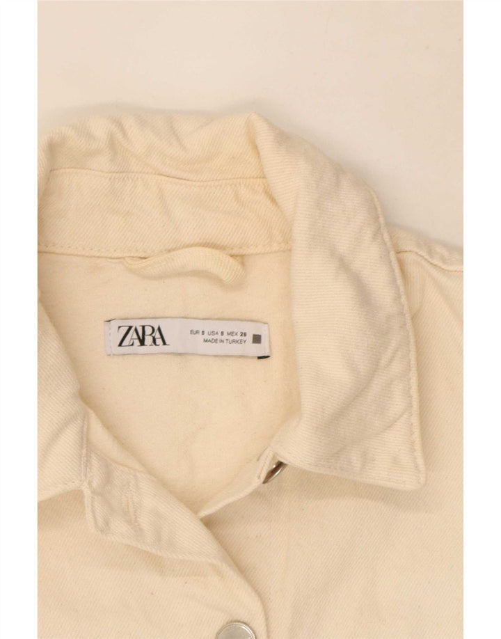 Женская укороченная джинсовая куртка оверсайз Zara UK 10, маленькая белая