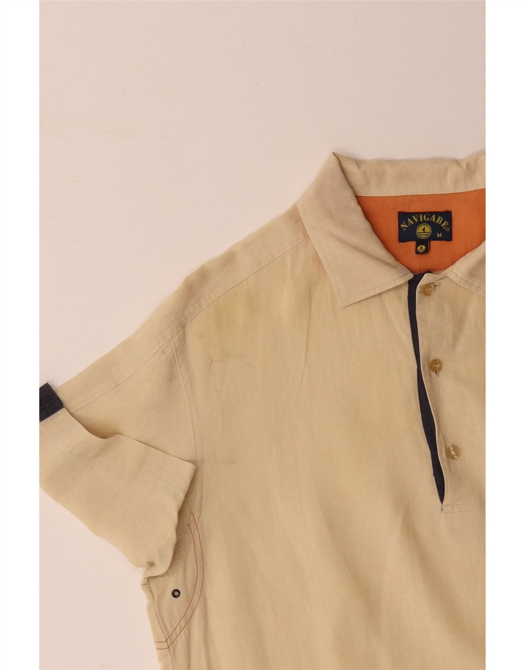 NAVIGARE Мужской пуловер с коротким рукавом, хлопковая рубашка среднего желтого цвета с цветными блоками