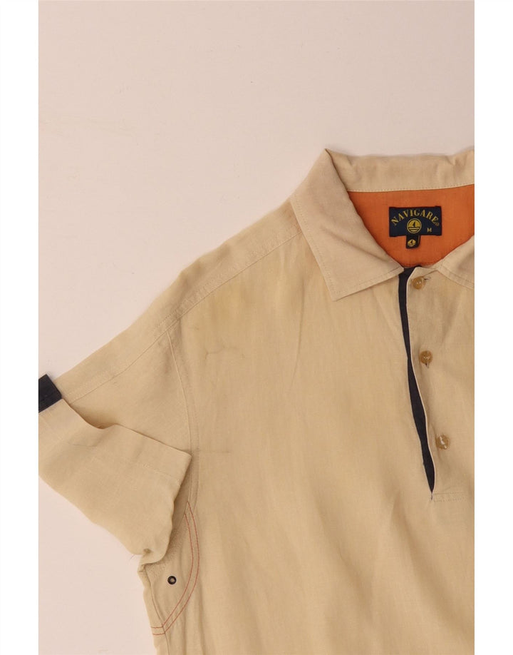 NAVIGARE Мужской пуловер с коротким рукавом, хлопковая рубашка среднего желтого цвета с цветными блоками